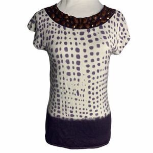 Venini Tie Dye Stretch Knit Top White Purple Beads